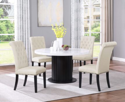 Sherry 5-piece Round Marble Top Dining Table Set Beige product image