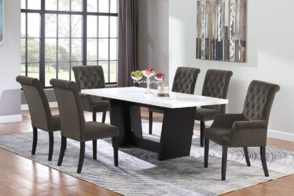 Sherry 7-piece Rectangular Marble Top Dining Table Set Brown product image