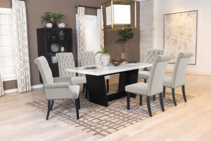 Sherry 7-piece Rectangular Marble Top Dining Table Set Sand product image
