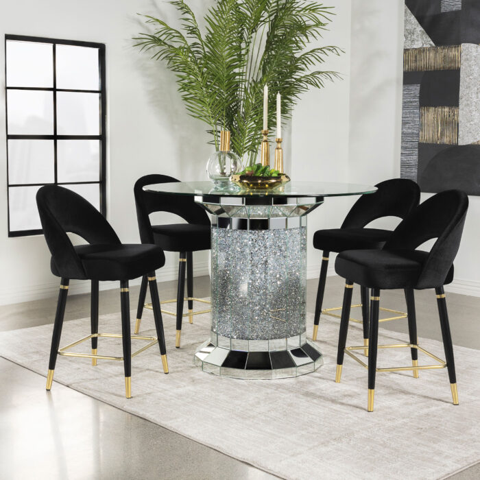 Ellie 5-piece Mirrored Counter Height Dining Table Set Black product image