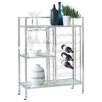 Derion 3-tier Rectangular Glass Shelf Metal Bar Cart Chrome product image