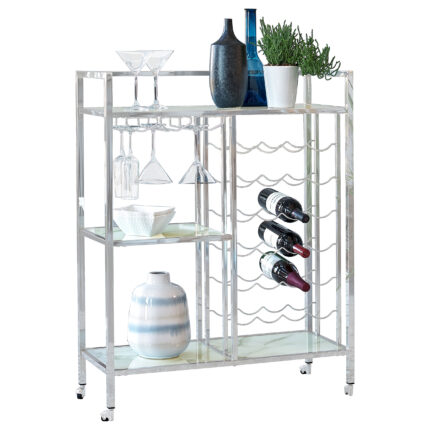Derion 3-tier Rectangular Glass Shelf Metal Bar Cart Chrome product image