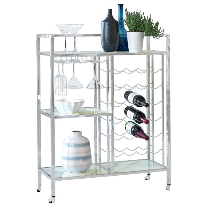 Derion 3-tier Rectangular Glass Shelf Metal Bar Cart Chrome product image