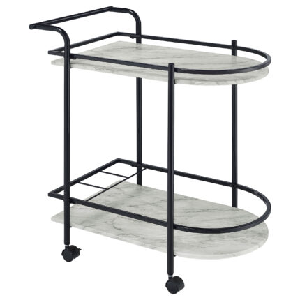 Desiree 2-tier Faux Marble Shelf Metal Bar Cart Black product image
