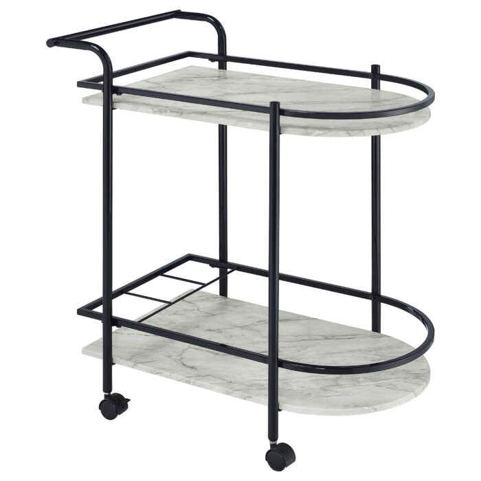Desiree 2-tier Faux Marble Shelf Metal Bar Cart Black product image