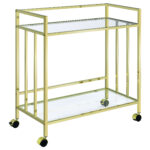 Cara 2-tier Rectangular Glass Shelf Metal Bar Cart Brass product image