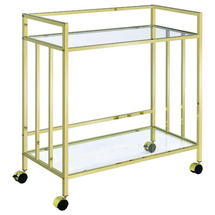 Cara 2-tier Rectangular Glass Shelf Metal Bar Cart Brass product image