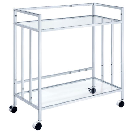 Cara 2-tier Rectangular Glass Shelf Metal Bar Cart Chrome product image