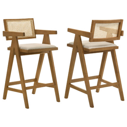 Kane Woven Rattan Wood Bar Chair Light Walnut (Set of 2) product image