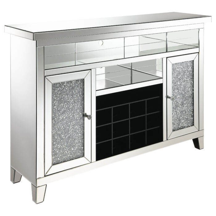 Melinda 2-door LED Mirrored Wine Storage Bar Cabinet Silver product image
