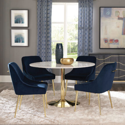 Kella 5-piece Round Marble Top Dining Set White and Gold product image