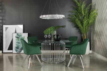 Veena 5-piece Round Glass Top Dining Table Set Chrome product image