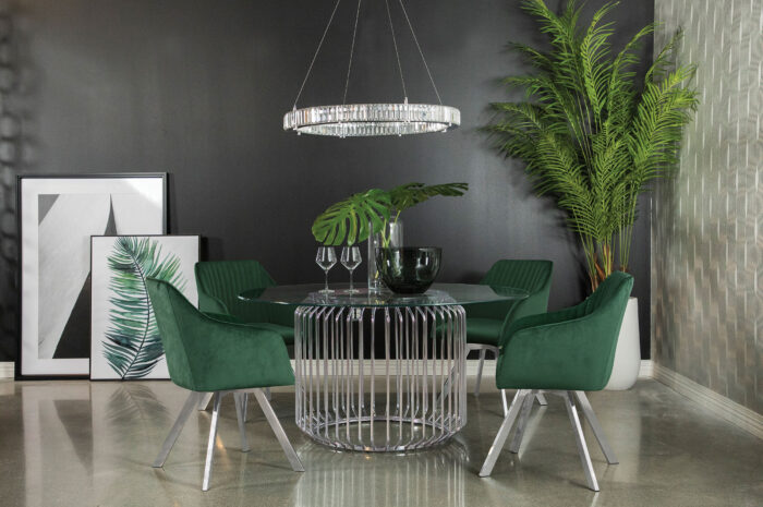 Veena 5-piece Round Glass Top Dining Table Set Chrome product image