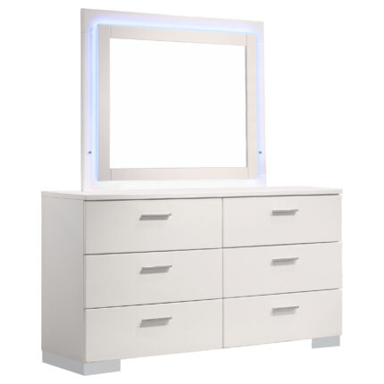 Felicity 6-drawer Dresser with LED Mirror White High Gloss product image
