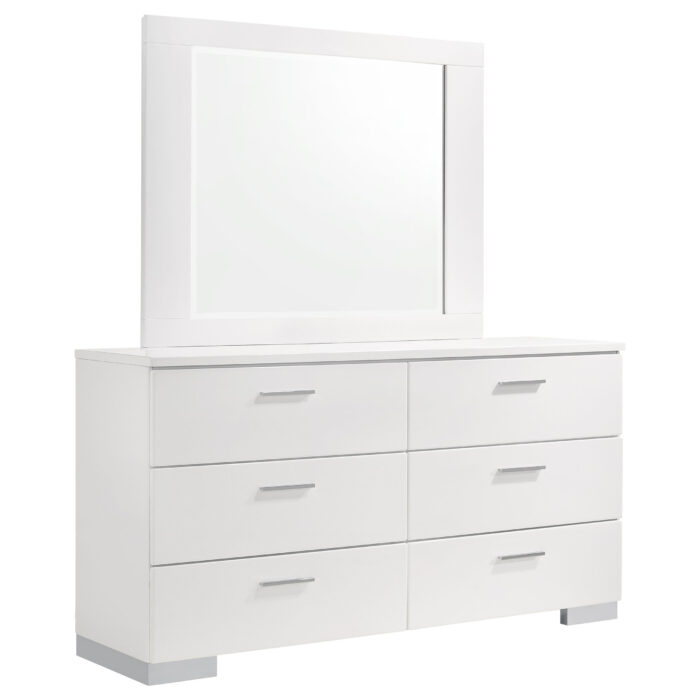 Felicity 6-drawer Wood Dresser with Mirror White High Gloss product image