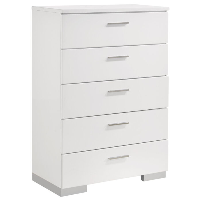 Felicity 5-drawer Bedroom Chest White High Gloss product image