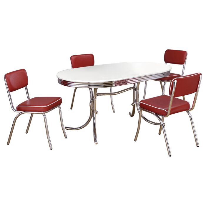 Retro 5-piece Oval Dining Table Set White and Red product image