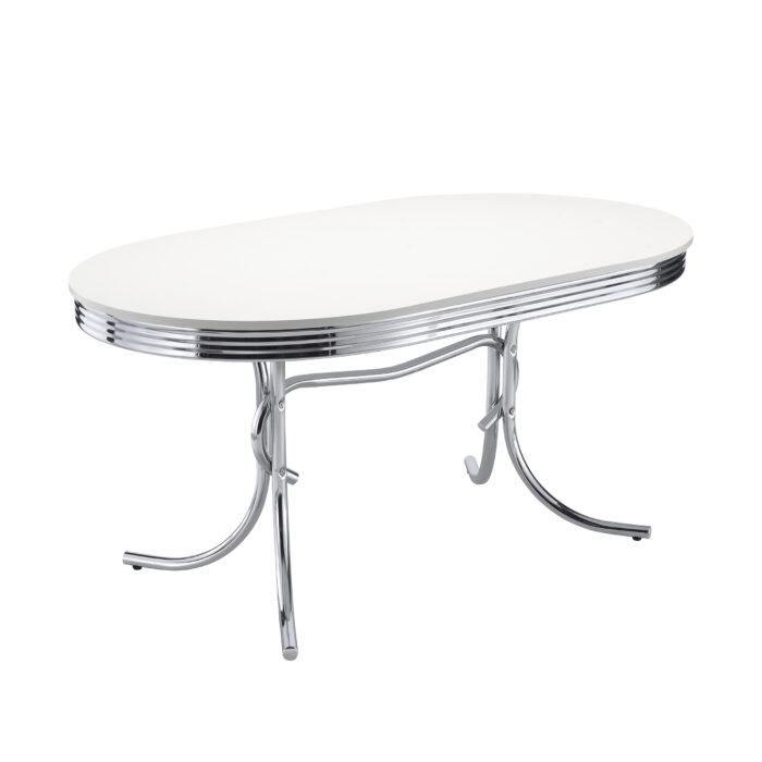 Retro Oval 60-inch Wood Top Dining Table White and Chrome product image