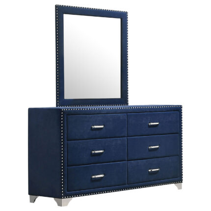 Melody 6-drawer Upholstered Dresser with Mirror Pacific Blue product image