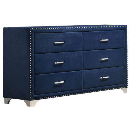 Melody 6-drawer Upholstered Dresser Pacific Blue product image