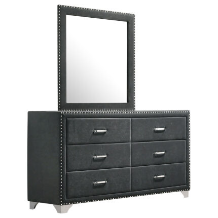 Melody 6-drawer Upholstered Dresser with Mirror Grey product image