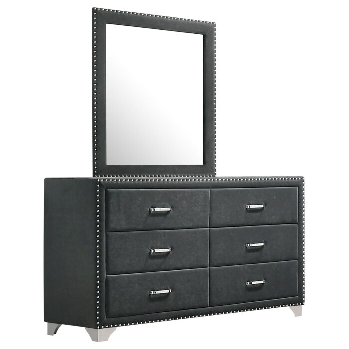 Melody 6-drawer Upholstered Dresser with Mirror Grey product image