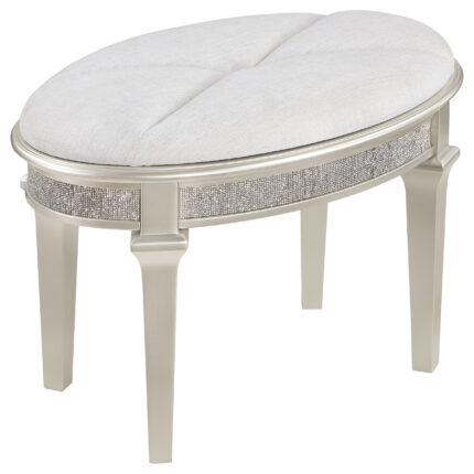 Evangeline Upholstered Oval Vanity Stool Silver and Ivory product image