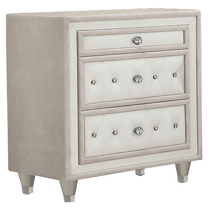 Antonella Upholstered 3-drawer Nightstand Ivory and Camel product image