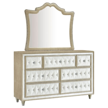 Antonella 7-drawer Upholstered Dresser with Mirror Ivory product image