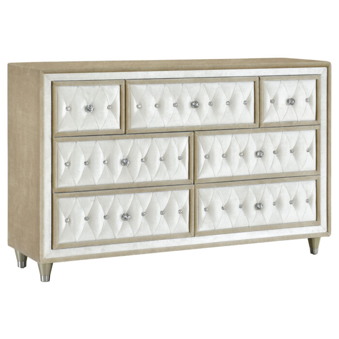 Antonella 7-drawer Upholstered Dresser Ivory and Camel product image