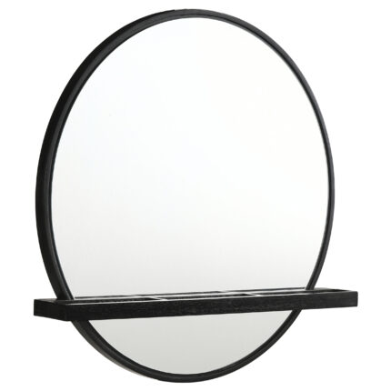 Arini Round Vanity Wall Mirror with Shelf Black product image