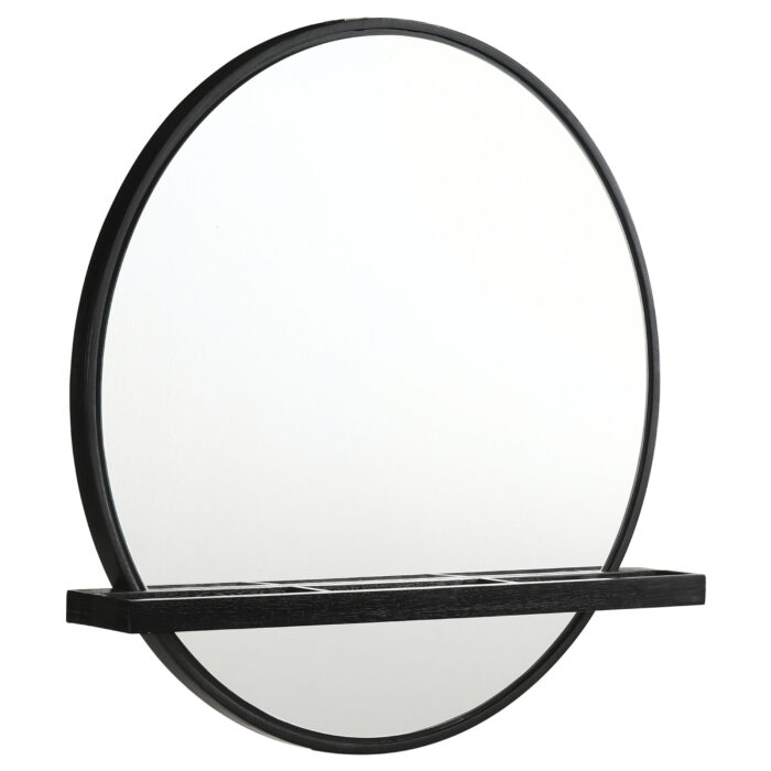 Arini Round Vanity Wall Mirror with Shelf Black product image
