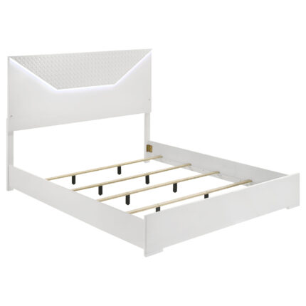 Ives Queen Panel Bed LED Headboard White High Gloss product image
