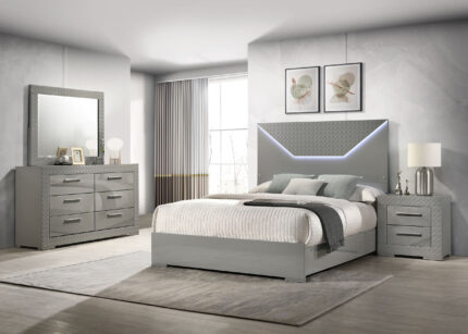 Ives 4-piece Eastern King Bedroom Set Grey High Gloss product image