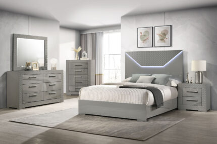 Ives 5-piece Queen Bedroom Set Grey High Gloss product image