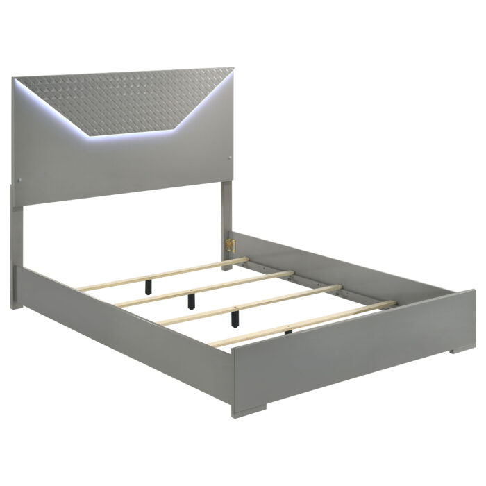 Ives Queen Panel Bed LED Headboard Grey High Gloss product image
