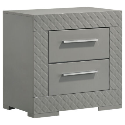 Ives 2-drawer Nightstand Bedside Table Grey High Gloss product image