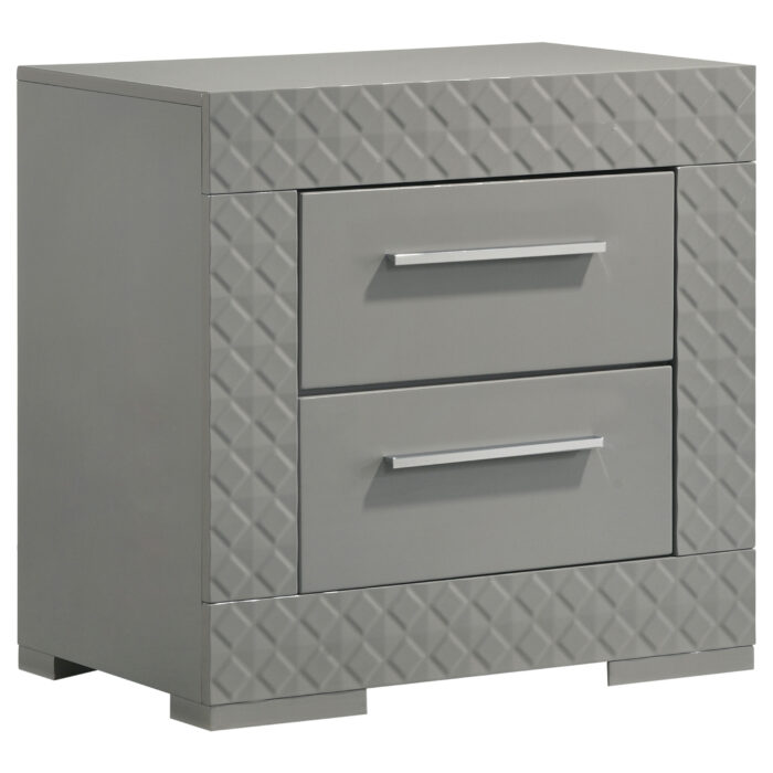 Ives 2-drawer Nightstand Bedside Table Grey High Gloss product image