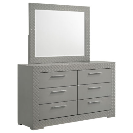 Ives 6-drawer Dresser and Mirror Grey High Gloss product image