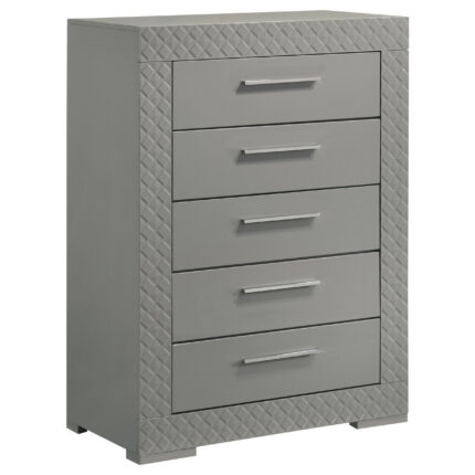 Ives 5-drawer Bedroom Chest of Drawers Grey High Gloss product image