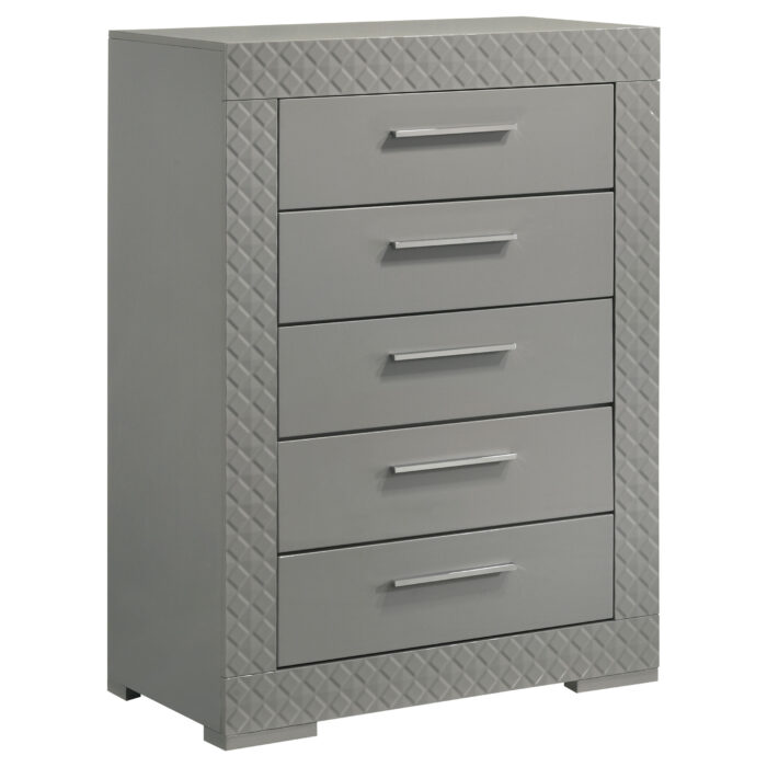 Ives 5-drawer Bedroom Chest of Drawers Grey High Gloss product image
