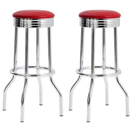 Retro Upholstered Metal Swivel Bar Stool Red (Set of 2) product image