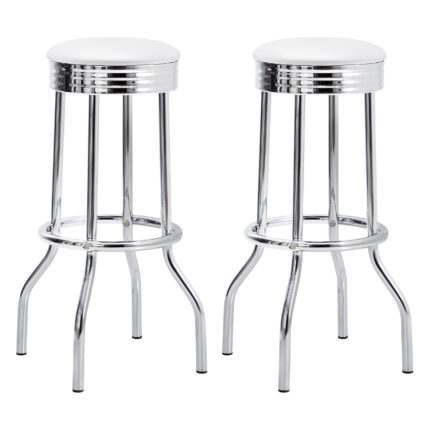 Retro Upholstered Metal Swivel Bar Stool White (Set of 2) product image