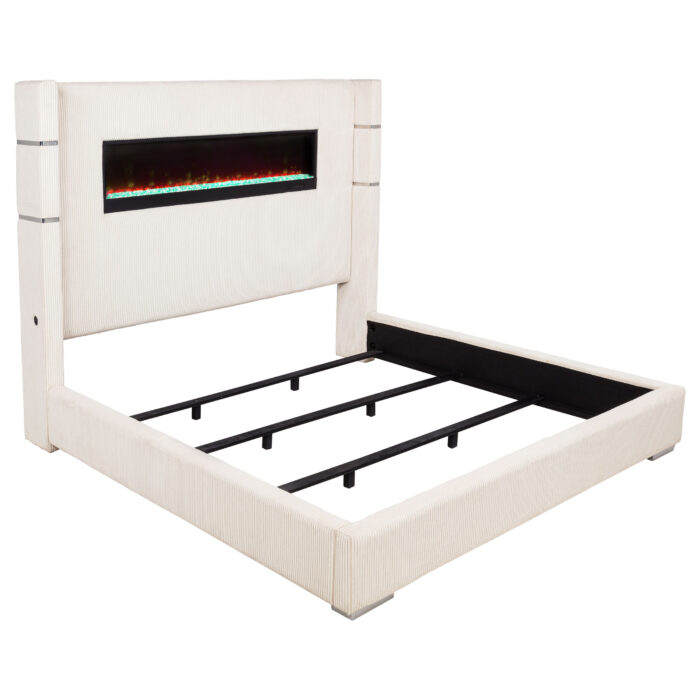 Tisdall Upholstered Eastern King Flame Visualizer Bed Cream product image
