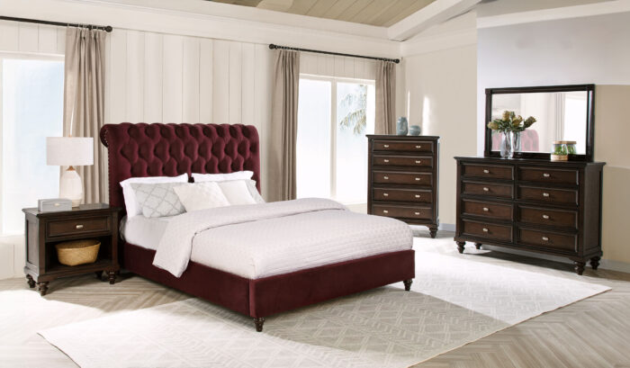 Devon 4-piece Full Bedroom Set Wine Red and Dark Oak product image