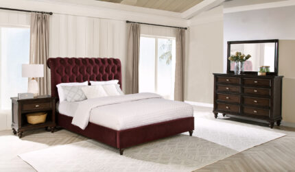 Devon 4-piece Queen Bedroom Set Wine Red and Dark Oak product image