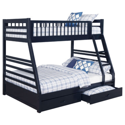 Ashton 2-drawer Wood Twin Over Full Bunk Bed Navy Blue product image