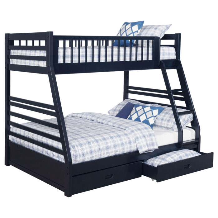Ashton 2-drawer Wood Twin Over Full Bunk Bed Navy Blue product image