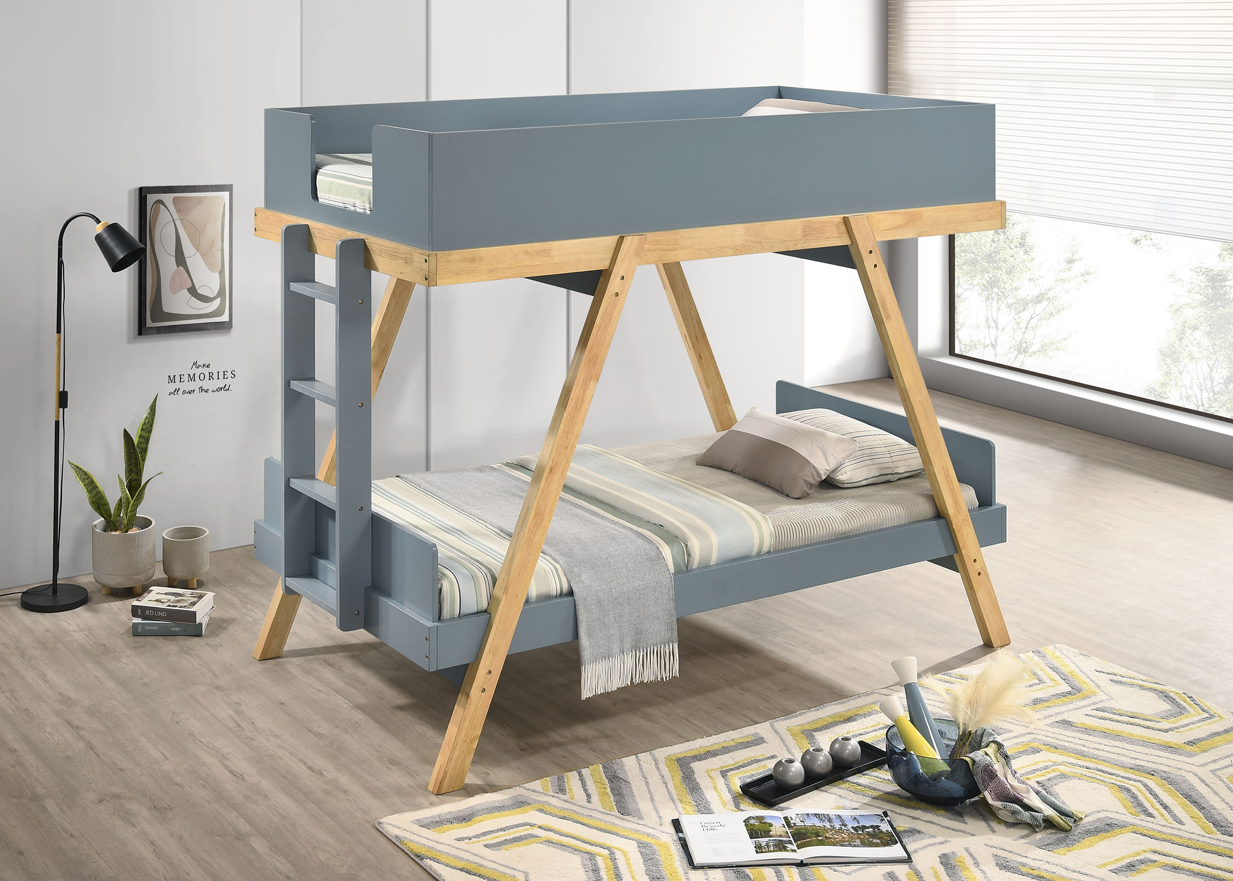Frankie Twin Over Twin Bunk Bed with 7-inch Mattresses Blue Frankie Twin Over Twin Bunk Bed with 7-inch Mattresses Blue product image
