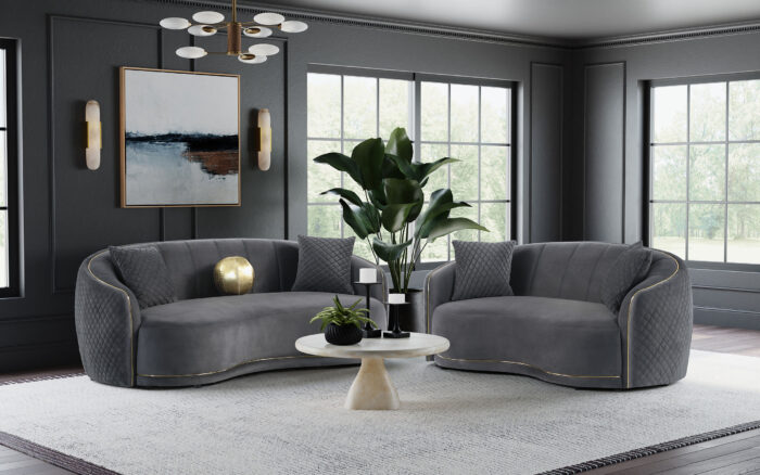 Brookside 2-piece Velvet Upholstered Sofa Set Dark Grey product image